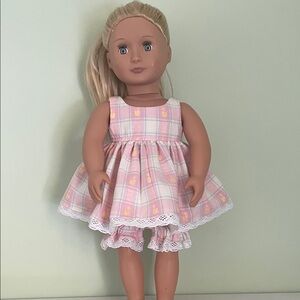 Charming Pink Plaid Doll Dress Set